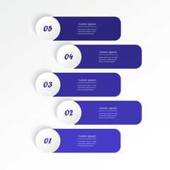 Step by step dark blue infographic template with 5 options, parts or processes.