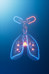 3d rendering medical lungs and capsule in blue background