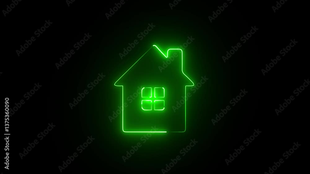 Canvas Prints neon green color house, home building animation. neon line map pointer with house icon isolated on b