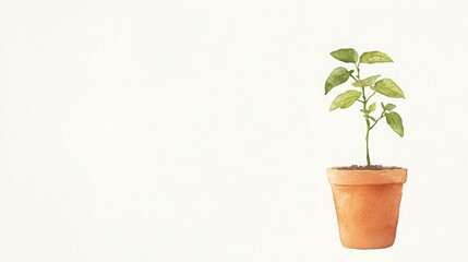 Obraz premium Small Plant in Terracotta Pot, Young plant growing in a terracotta pot. Growth, nature, spring.