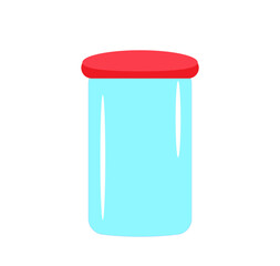 glass jar with red lid on white background,