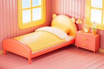3d rendering cartoon style bedroom