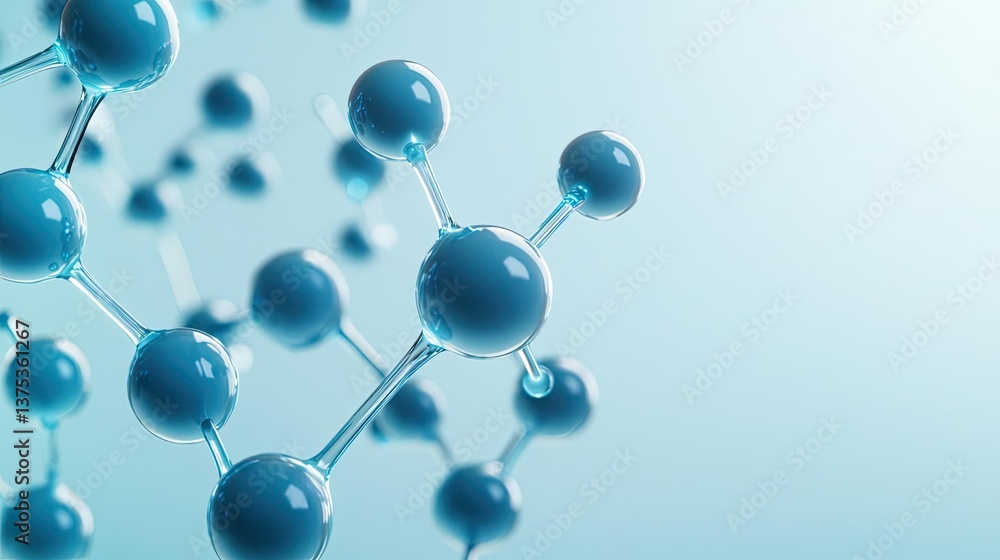 Poster blue exosome particles with 3d particle visualization concept. close-up of molecular structure in bl