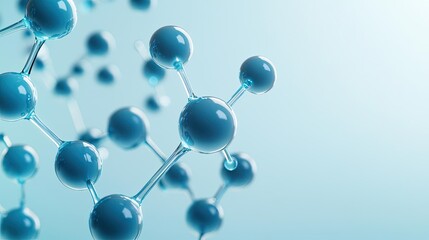 Blue exosome particles with 3D particle visualization concept. Close-up of molecular structure in blue tones against a soft background.