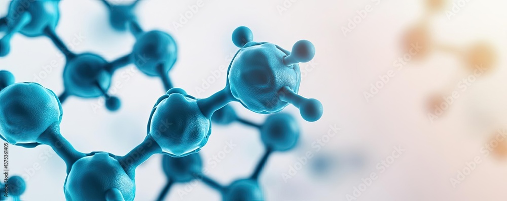 Poster blue exosome particles with 3d biotechnology visualization concept. abstract molecular structure in 