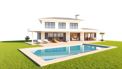 Fototapeta premium Beautiful modern house with patio and pool , with white tonespng