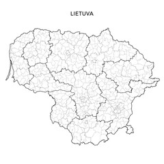 Fototapeta premium Geopolitical Vector Map of Lithuania (Lietuva) with Elderships (Seniūnijos), Municipalities (Savivaldybės), and Counties (Apskritys) Administrative Subdivisions as of 2025 - Lithuania