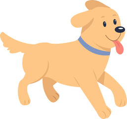 Happy dog runs. Adorable doggy with collar rush. Cute puppy shows tongue on the go.  vector illustration on white background