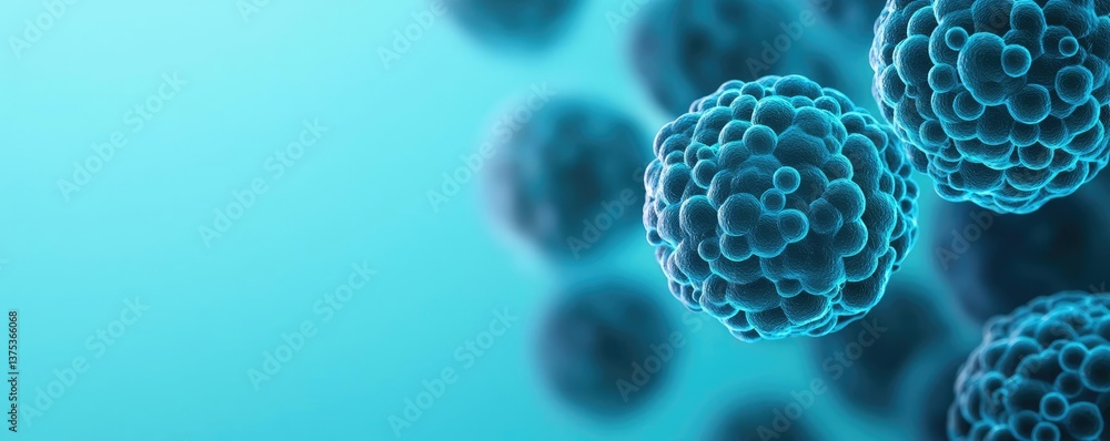 Aufkleber blue exosome particles with 3d particle visualization concept. detailed close-up of microorganisms a