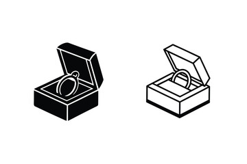 Ring Box Icons Black, Outline, Jewelry, Proposal, Engagement, Wedding, Gift, Romance, Love, Present