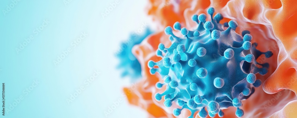 Poster blue exosome particles with 3d medical visualization concept. microscopic view of a virus with color