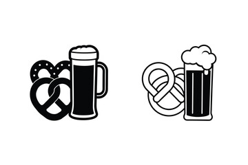 Oktoberfest Beer and Pretzel Icons Black and White Designs
