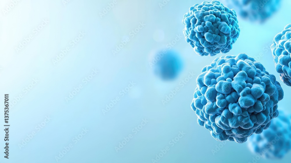 Aufkleber blue exosome particles with 3d particle visualization concept. microscopic view of blue cells in a l