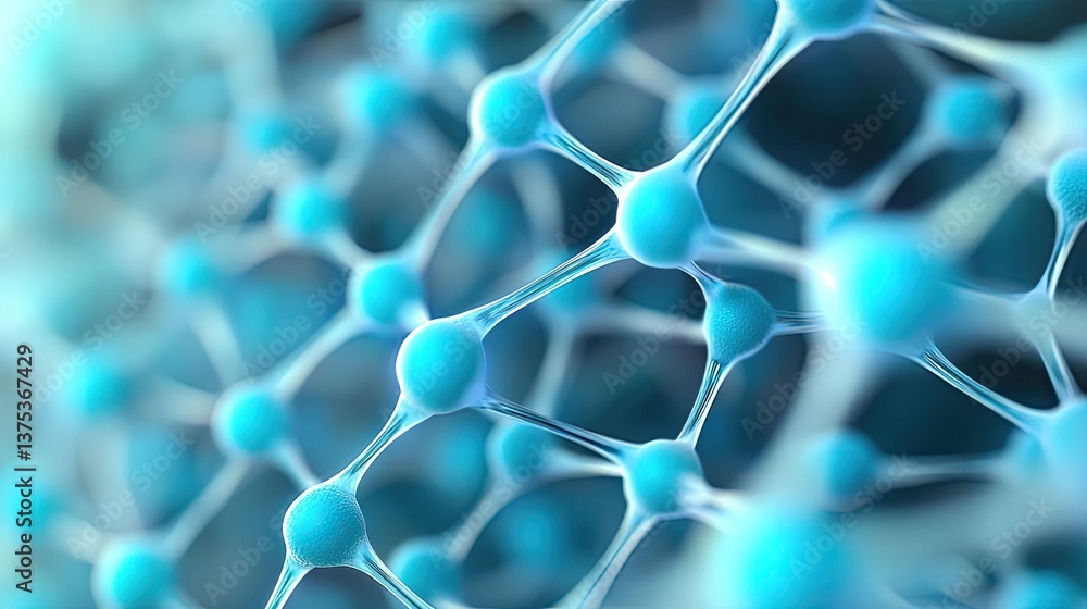 Poster blue exosome particles with 3d biotechnology visualization concept. abstract molecular structure in 