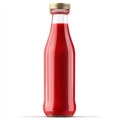 Tomato Sauce in Glass Bottle with Gold Cap on White Backdrop
