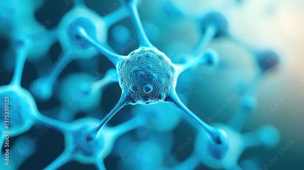 Aufkleber blue exosome particles with 3d biotechnology visualization concept. close-up view of a microscopic c