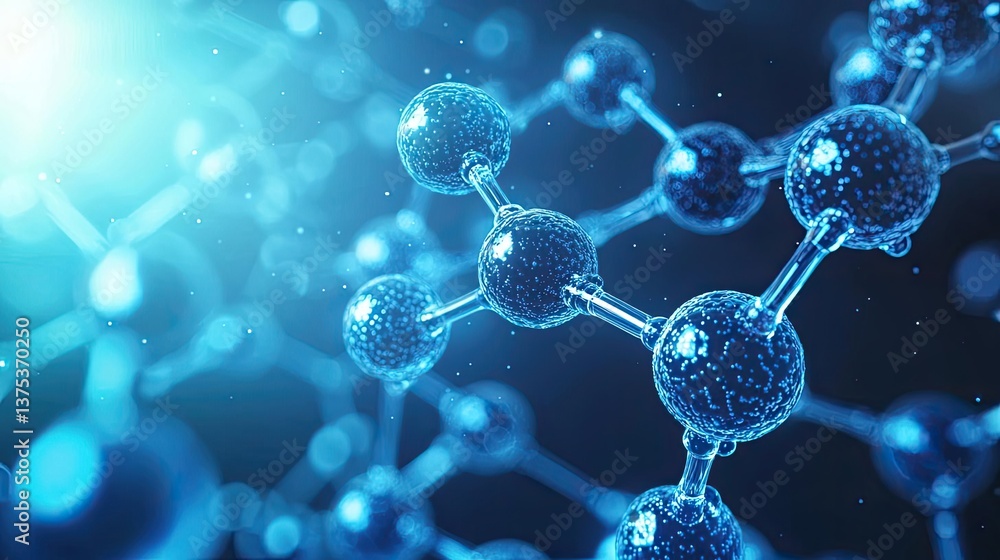 Poster blue exosome particles with 3d medical visualization concept. close-up view of molecular structures 
