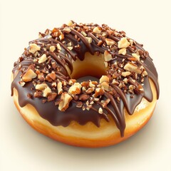 Delicious Donut with Chocolate Glaze and Almond Pieces Close Up