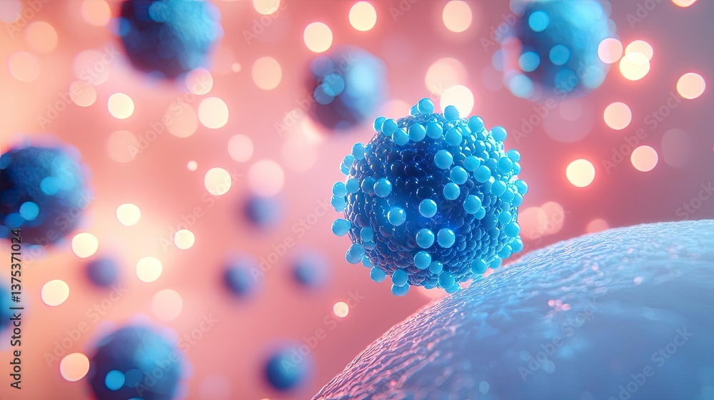 Aufkleber blue exosome particles with 3d medical visualization concept. close-up view of colorful viruses inte