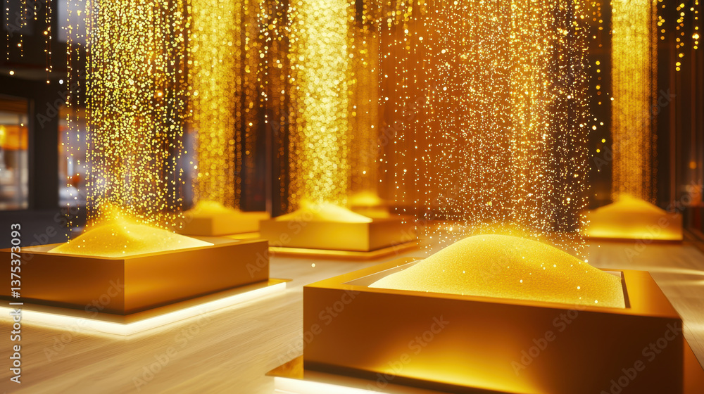 Aufkleber golden podiums filled with shimmering sand create mesmerizing display of light and texture, inviting