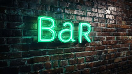 Obraz premium Neon bar sign on brick wall with vibrant green glow