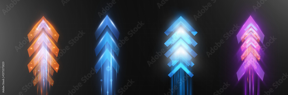 Aufkleber Futuristic speed background with glowing arrows and motion blur. digital abstract technology concept with fast moving elements.	
