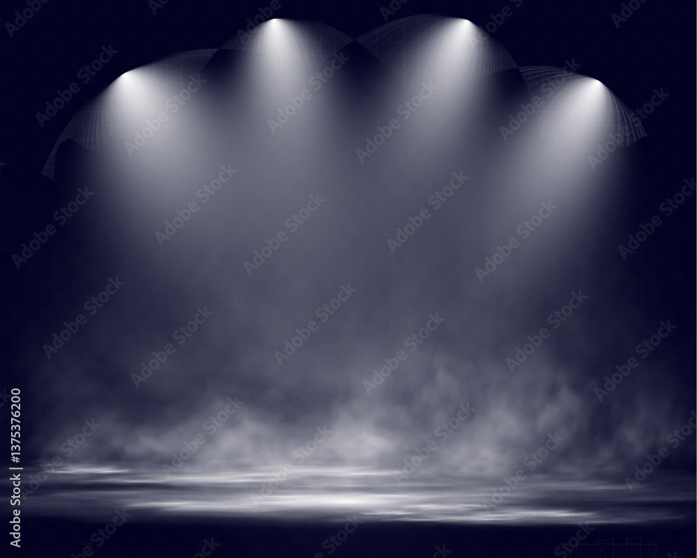 Aufkleber Spotlight stage background with fog and transparent effect. Realistic illuminated empty scene with dramatic lighting.	
