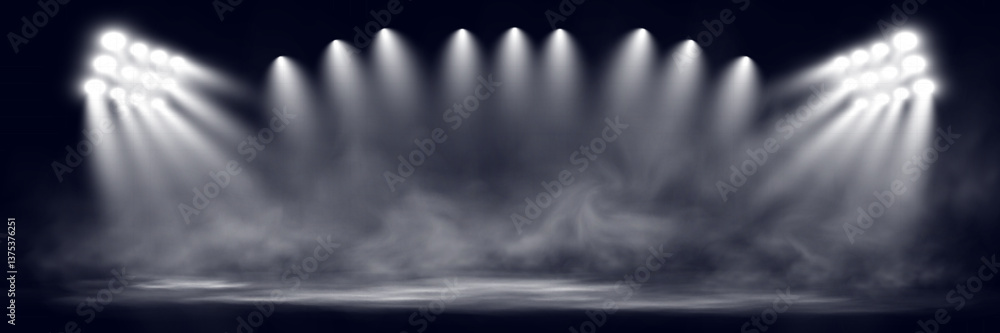 Aufkleber Spotlight stage background with fog and transparent effect. Realistic illuminated empty scene with dramatic lighting.	
