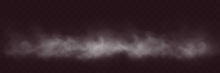Obraz premium Realistic white smoke on transparent background with soft swirling effect, misty fog, and airy vapor for design projects. 