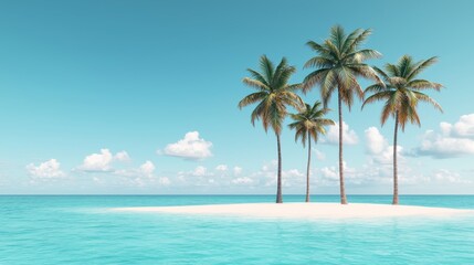 Fototapeta premium Tranquil Tropical Island with Palm Trees and Clear Blue Water