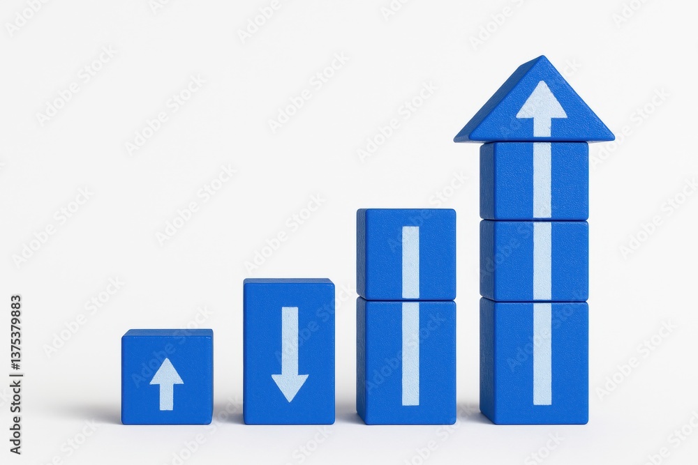 Poster growth diagram: a dynamic graphic depicting upward and downward trends through the use of blue block