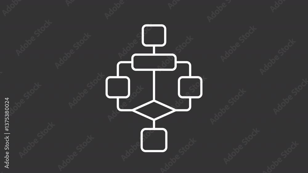 Poster data flow diagram white line animation. product flowchart animated icon. chart blocks showing up. co