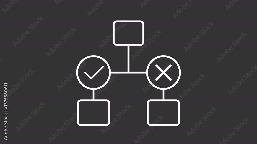 Poster opportunity flowchart white line animation. decision roadmap animated icon. path choosing. chart blo