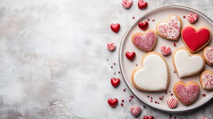Naklejka premium Delicious heart shaped treats on a plate with decorations everywhere
