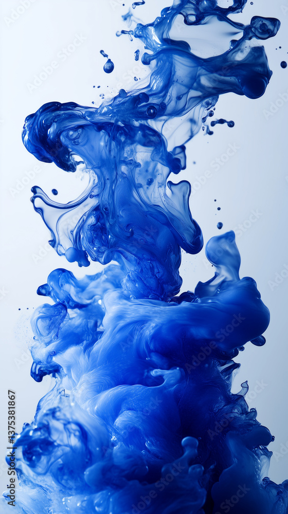 Wall mural swirling blue ink creates an abstract pattern on a light background in a creative art display at mid