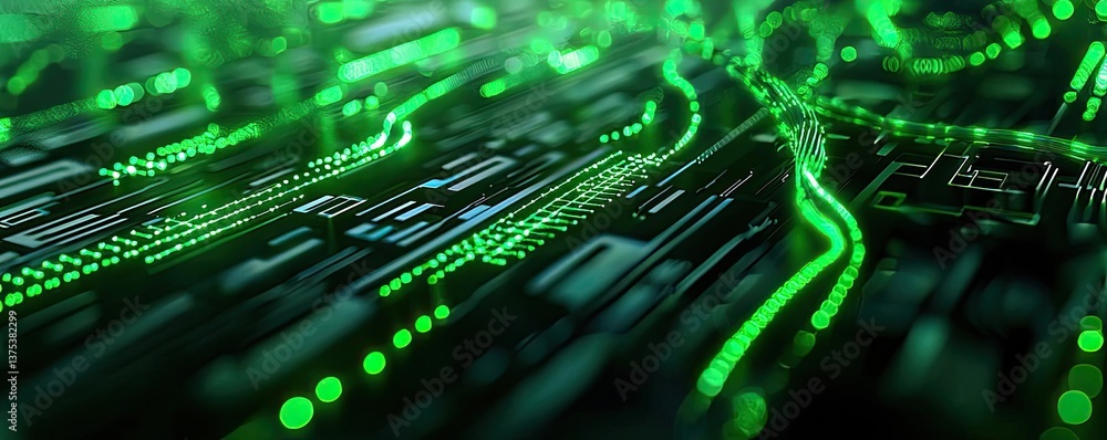 Poster cyberpunk biotech in high-tech sci-fi nature fusion concept. abstract technology background with glo