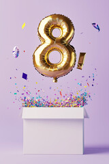 metallic gold party balloon in the shape of the number "8"