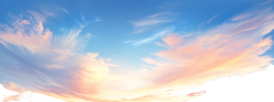 Beautiful sky with pink and orange clouds, sunset, transparent background - Powered by Adobe