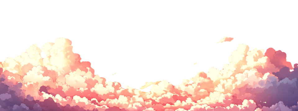 Beautiful sky with pink and orange clouds, sunset, transparent background