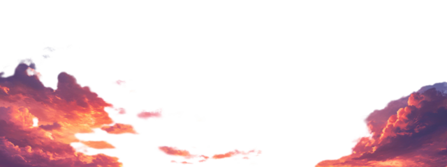 Beautiful sky with pink and orange clouds, sunset, transparent background