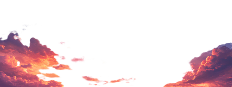 Beautiful sky with pink and orange clouds, sunset, transparent background