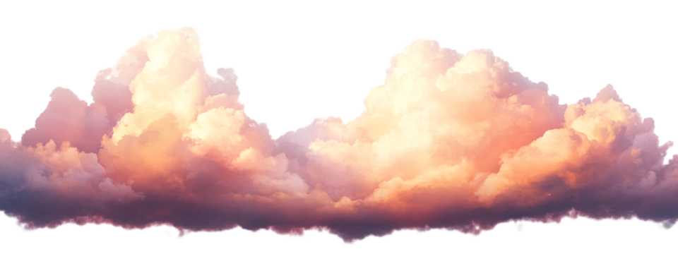 Beautiful sky with pink and orange clouds, sunset, transparent background