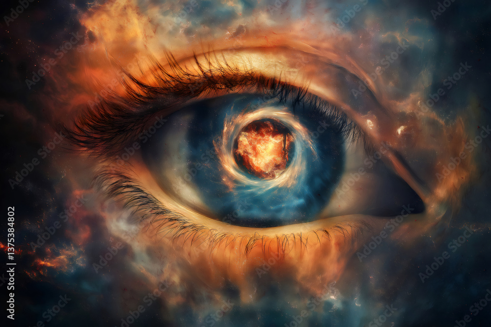 Aufkleber surreal image of an eye reflecting the helix nebula, often called the eye of god, creating a mesmeri