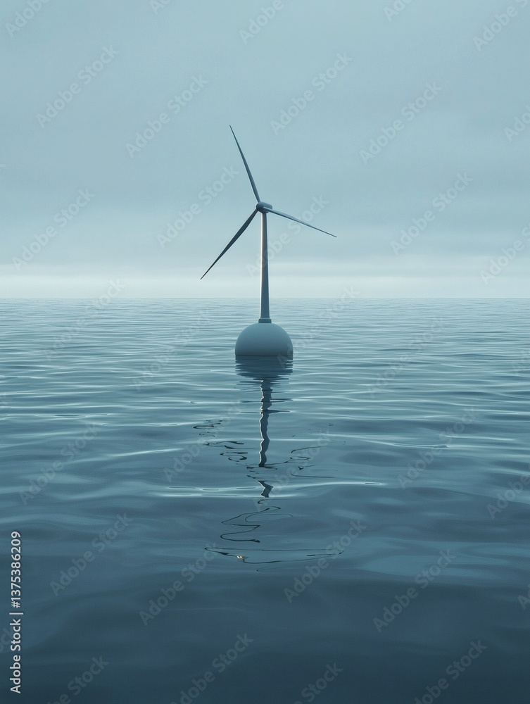 Poster A light bulb turning into a small floating wind turbine symbolic of sustainable innovation Stock Photo with side copy space