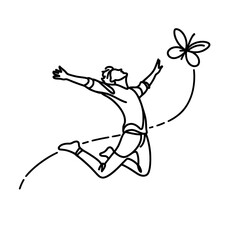 Fototapeta premium hand drawn illustration of a happy freedom man jumping one line drawing illustration , transparent background PNG image