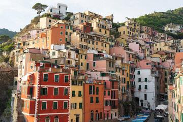 A sunset panoramic view of Riomaggiore, Cinque Terre, Italy