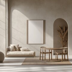Scandinavian Style Minimalist Dining Room Mock Up with Wooden Chair and Table in Bright Interior