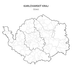 Political Map of the Karlovy Vary Region (Karlovarsk&yacute; kraj) with Districts (Okres), AD MEC (SO ORP), AD CLA (SO POU) and Municipalities (Obc&iacute;) as of 2024 - Czechia/Czech Republic (Česko) - Vector Map