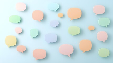 Overlapping pastel colored speech bubbles in a delicate minimalist design creating a serene and inviting atmosphere for communication and conversation