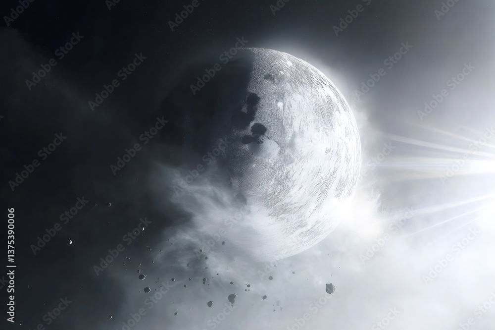 Poster white dwarf captivatingly attracting asteroids and space rocks amidst the vastness of a distant, unk